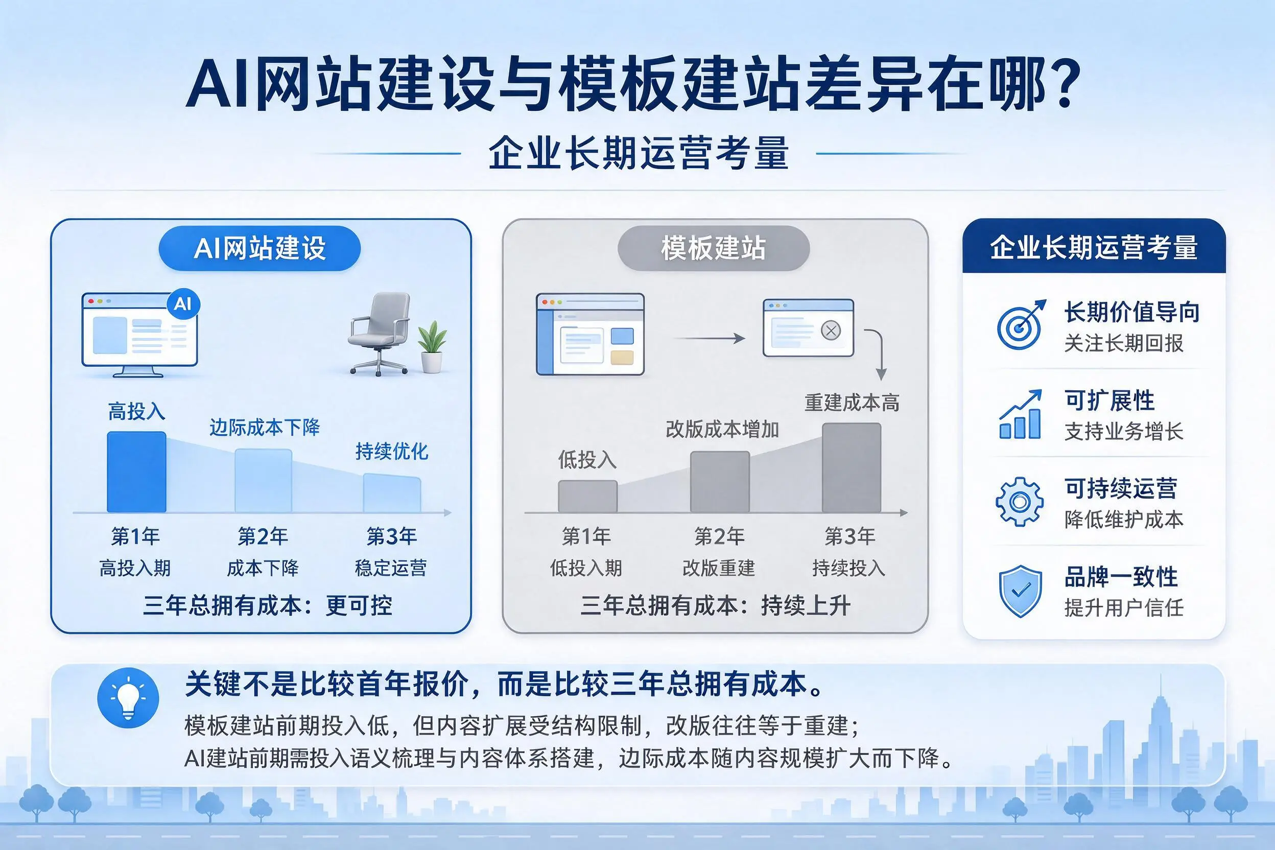 AI网站建设与模板建站差异在哪？西双版纳企业长期运营考量